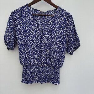 Top Boho Cottage Core Floral Size XS V Neckline Short Sleeve Sheer Sienna Sky